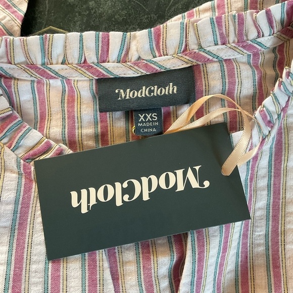 Modcloth Professional Pizzazz Button Down Shirt Multicolor Ruffle Size XXS NWT - Picture 9 of 11